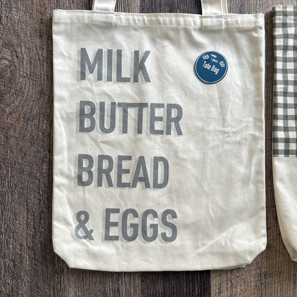 Target Farmhouse Totebags Milk, Butter, Bread & Eggs Farmers Market Bag Lot of 2 - Picture 2 of 8